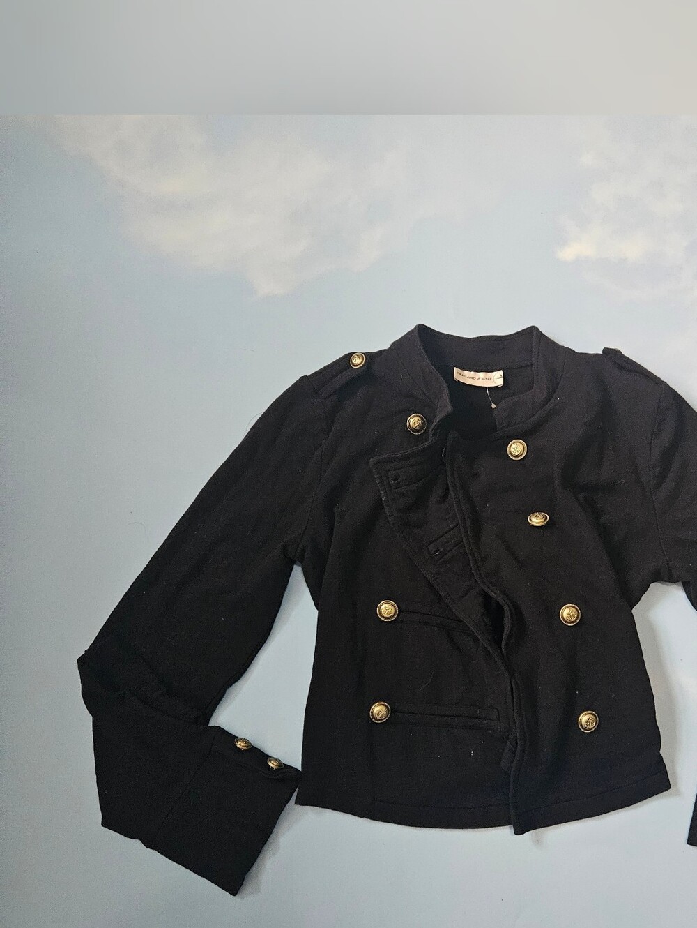 Womens Black Military-Style Button Jacket Anchor Button Jscket Nautical Jacket